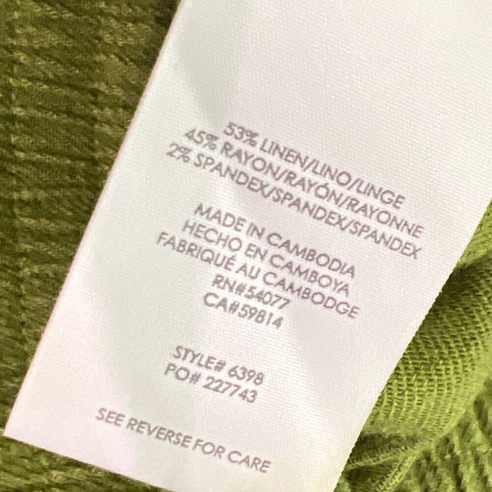 CABI Traipse Linen Blend High Rise Shorts Avocado Sz 10 #6398 EUC - Picture 5 of 5